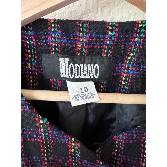 Vintage Modiano Wool Tweed Blazer w/ pockets Size 10 w/ Velvet & Brass Buttons - Picture 3 of 6